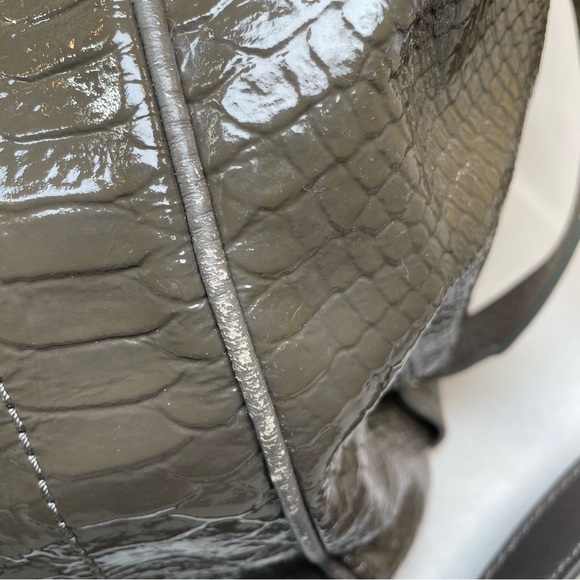 Marc by Marc Jacobs Gray Green Patent Leather Snakeskin Hobo Shoulder Tote Bag - Picture 6 of 16